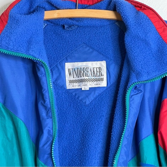 Vintage Men's Green Blue Red Long Sleeve Zip Up Front Windbreaker Jacket Size L - Picture 4 of 10